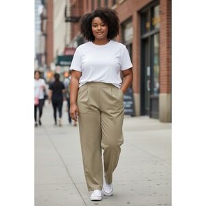 NWT Member's Mark Women's Wide‎ Leg Trousers Size XL Khaki Tan Soft Pants Zipper